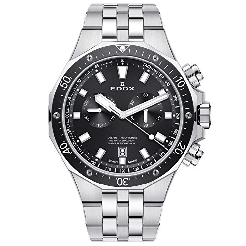 Edox Men's Delfin Quartz Watch with Stainless-Steel Strap, Silver, 24 (Model: 10109 3M NIN)