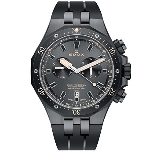 Edox Men's Delfin Quartz Watch with Stainless-Steel Strap, Black, 24 (Model: 10109 357GNCA NINB)