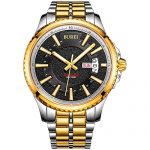 BUREI Men Women Watches Automatic Watch Classic Quartz Wrist Watch Fashion Analog Dial Round Case Stainless Steel Band and Leather Strap