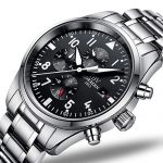 Men's Automatic Watch Moon Phase Luminous Wrist Watches Waterproof (Silver)