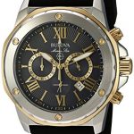 Bulova Men's Stainless Steel Analog-Quartz Watch with Silicone Strap, Black, 24 (Model: 98B277)