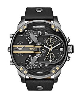 Diesel Men's Mr Daddy 2.0 Quartz Stainless Steel and Leather Chronograph Watch, Color: Grey, Black (Model: DZ7348)
