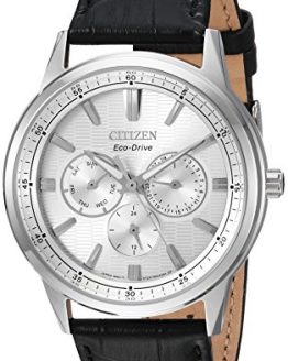 Citizen Men's 'Eco-Drive' Quartz Stainless Steel and Leather Casual Watch, Color:Black (Model: BU2070-04A)