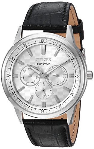 Citizen Men's 'Eco-Drive' Quartz Stainless Steel and Leather Casual Watch, Color:Black (Model: BU2070-04A)