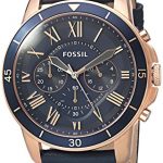 Fossil Men's Grant Sport Quartz Stainless Steel and leather Dress Watch Color: Rose gold, Navy (Model: FS5237)