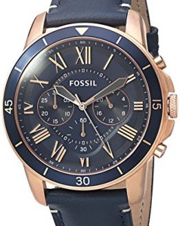 Fossil Men's Grant Sport Quartz Stainless Steel and leather Dress Watch Color: Rose gold, Navy (Model: FS5237)