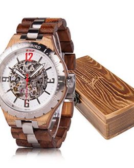 Mens Wooden Mechanical Watches Men Large Size Waterproof Watches Top Brand Luxury Timepieces (Zebra Wood)