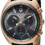 Bulova Men's Curv Collection Stainless Steel Analog-Quartz Watch with Leather-Alligator Strap, Black, 22 (Model: 98A156)