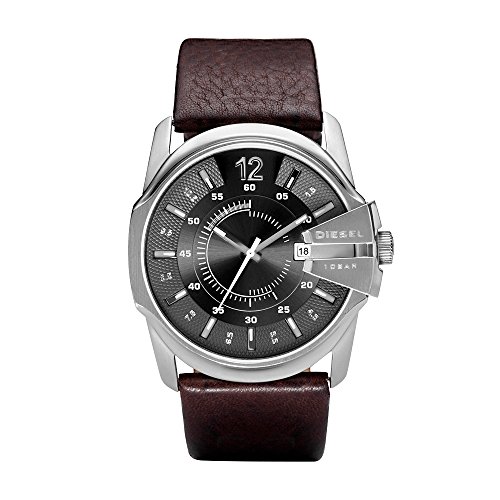 Diesel Men's Master Chief Quartz Stainless Steel and Leather Casual Watch, Color: Silver-Tone, Brown (Model: DZ1206)