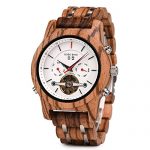 Mens Wooden Mechanical Watches Multifunction Date & Chronograph Business Luxury Wood Watch for Men