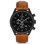 Vincero Luxury Men's Chrono S Wrist Watch - Top Grain Italian Leather Watch Band - 43mm Chronograph Watch - Japanese Quartz Movement (Matte Black/Tan)