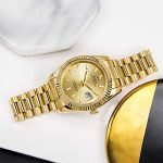 BUREI Men's Quartz Watch Analog Dial with Date Stainless Steel Case and Band Sapphire Crystal Lens
