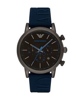 Emporio Armani Men's Luigi Stainless Steel Analog-Quartz Watch with Silicone Strap, Blue, 14 (Model: AR11023)