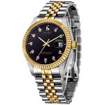 BUREI Men's Luxury Black Automatic Watch with Sapphire Crystal Rhinestone Marker