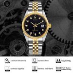 BUREI Men's Luxury Black Automatic Watch with Sapphire Crystal Rhinestone Marker