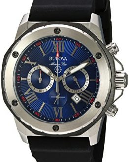 Bulova Men's (98B258) Marine Star Chronograph Stainless Steel and Silicone Casual Watch, Quartz Movement, Black