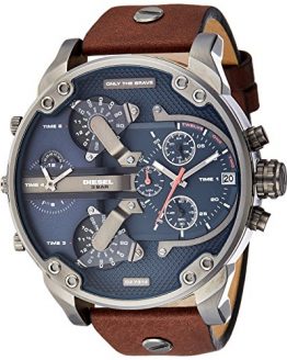 Diesel Men's Mr Daddy 2.0 Quartz Stainless Steel and Leather Chronograph Watch, Color: Grey, Brown (Model: DZ7314)