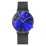Welly Merck Wrist Watch for Men Swiss Movement Sapphire Crystal 42mm Blue Sunray Dial Men Luxury Watch Minimalist Ultra Thin Slim Analog Wrist Watch with Mesh Band 5ATM Water Resistant