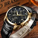 Swiss Brands Men's Automatic Self-Wind Watch Leather Band (Gold Black)