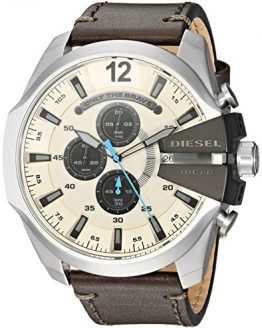 Diesel Men's Mega Chief Stainless-Steel and Olive Leather Chronograph Watch DZ4464