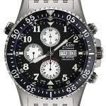 Xezo Men's Air Commando Diver, Pilot Swiss Automatic Valjoux 7750 Chronograph Wrist Watch. 2nd Time Zone. All Solid Steel. Diamond-Cut Numbers. Waterproof 30 Bars