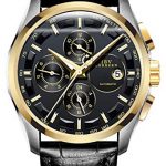Swiss Brands Men's Automatic Self-Wind Watch Stainless Steel and with Brown Genuine Leather Band (Gold Black)
