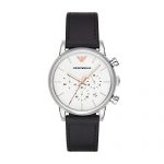 Emporio Armani Men's Stainless Steel Analog-Quartz Watch with Leather Strap, Black, 20 (Model: AR2075)