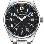 PASOY Men's Luminous Watch Blue Light Waterproof Silver Stainless Steel Quartz Wrist Watches T25