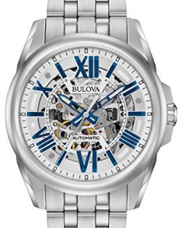 Bulova Men's Mechanical-Hand-Wind Watch with Stainless-Steel Strap, Silver, 22 (Model: 96A187)