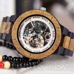 Automatic Mechanical Skeleton Wristwatch Gift Wood Box, Brown