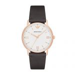 Emporio Armani Men's Kappa Stainless Steel Analog-Quartz Watch with Leather Calfskin Strap, Brown, 22 (Model: AR11011)