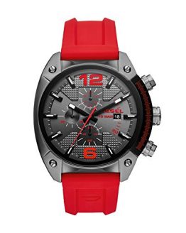Diesel Men's Overflow Stainless Steel Quartz Watch with Silicone Strap, red, 21 (Model: DZ4481)