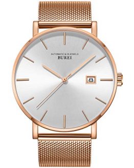 Burei Men's Automatic Watch Minimalist Fashion Luxury Sapphire Lens Simulated Date (Rose Gold)