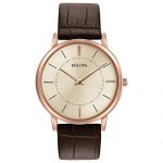 Bulova Men's Stainless Steel Analog-Quartz Watch with Leather Strap, Brown, 0.78 (Model: 97A126)