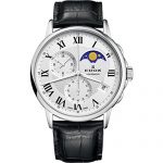 Edox Men's Les Bemonts Stainless Steel Swiss-Quartz Watch with Leather Strap, Black, 22 (Model: 01651 3 AR)