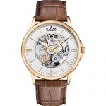 Edox Men's Les Bemonts Stainless Steel Swiss-Automatic Watch with Leather Strap, Brown, 22 (Model: 85300 37J AID)