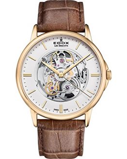 Edox Men's Les Bemonts Stainless Steel Swiss-Automatic Watch with Leather Strap, Brown, 22 (Model: 85300 37J AID)
