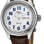 Ball Men's NM1058D-LL9J-WH 'Trainmaster' White Dial Brown Leather Strap Day Date Royal Blue Limited Edition Swiss Automatic Watch