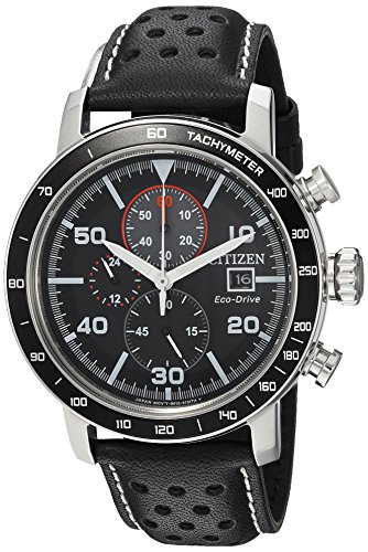 Citizen Men's 'Eco-Drive' Quartz Stainless Steel and Leather Casual Watch, Color:Black (Model: CA0649-14E)