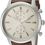Fossil Men's 44mm Townsman Stainless Steel Quartz Watch with Leather Calfskin Strap, Brown, 22 (Model: FS5350)