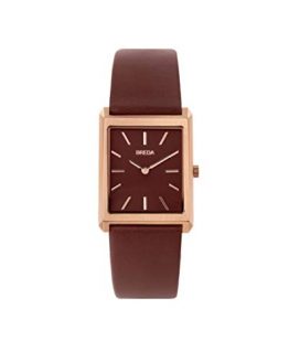 BREDA Men's Virgil 1736d Rose Gold Square Wrist Watch with Genuine Brown Leather Band, 26MM