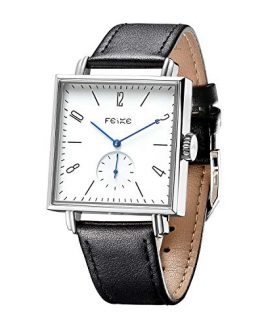 FEICE Bauhaus Watch Men's Automatic Watch Minimalist Square Wrist Watch Stainless Steel Leather Bands Sapphire Mirror Mechanical Watches for Women Unisex #FM301 (Black)