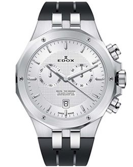 Edox Men's Delfin The Original 43mm Black Rubber Band Steel Case Swiss Quartz Analog Watch 10110 3CA AIN
