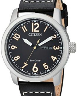 Citizen Men's Eco-Drive Stainless Steel Quartz Leather Calfskin Strap, Black Casual Watch (Model: BM8471-01E)