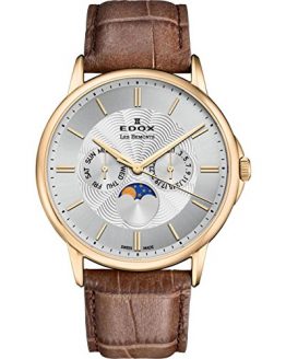 Edox Men's Les Bemonts Stainless Steel Swiss-Quartz Watch with Leather Strap, Brown, 22 (Model: 40002 37J AID)