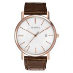 Bulova Men's 98H51 Stainless Steel Dress Watch With Croco Leather Band