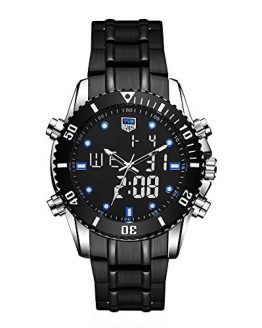 Men's Watch Casual Waterproof Watch Luxury All Steel Business Watch Big Face Analog Digital Dual Time EL Backlight Multifunction Outdoor Watch Military Watch