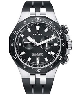 Edox Men's Delfin Stainless Steel Quartz Watch with Rubber Strap, Black, 24 (Model: 10109 357NCA NIN)