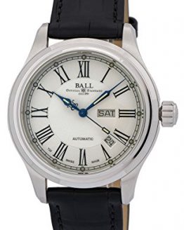 Ball Trainmaster Roman Automatic Mens Strap Watch White Dial Day Date NM1058D-L4J-WH