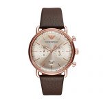 Emporio Armani Men's Dress Stainless Steel Quartz Watch with Leather Calfskin Strap, Brown, 22 (Model: AR11106)